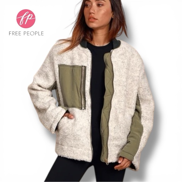 Free People Jackets & Blazers - FREE PEOPLE Rivington Sherpa Jacket We the Free Desert Combo Green Cream | XL